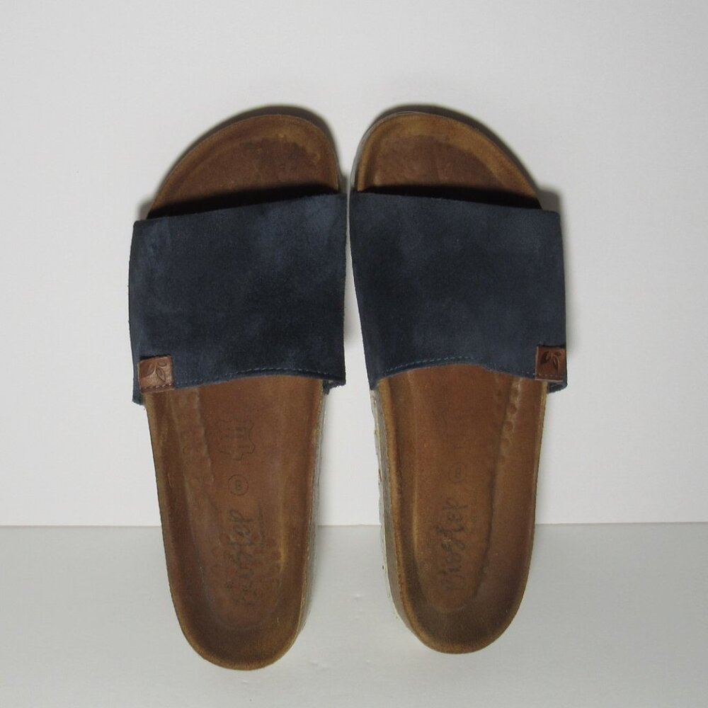 Biostep Women's Blue Comfort Suede One Strap Flats Slip On Cork Sandals Size 8